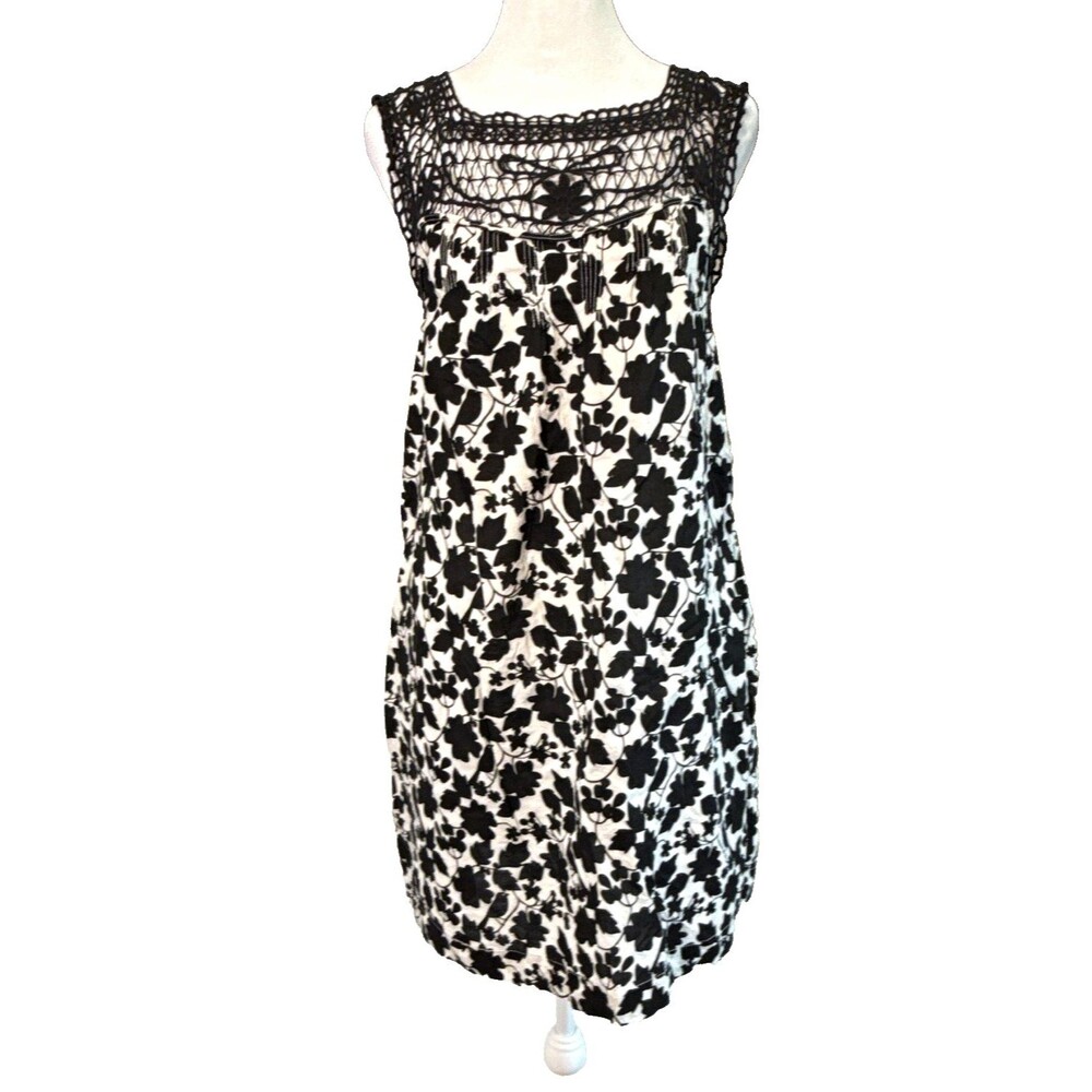 Julie Floral Shift Dress Sz SM Sleeveless Crochet Neckline 100% Cotton Sundress